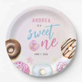 Donut Sweet One Pink and Blue Girls First Birthday Papieren Bordje