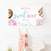 Donut Sweet One Pink and Blue Girls First Birthday Spandoek (Insitu)