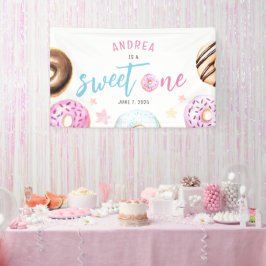 Donut Sweet One Pink and Blue Girls First Birthday Spandoek