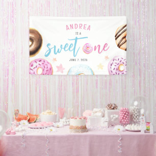 Donut Sweet One Pink and Blue Girls First Birthday Spandoek