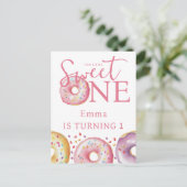 Donut Sweet One Roze 1e Verjaardagsfeestje  Briefkaart (Staand voorkant)