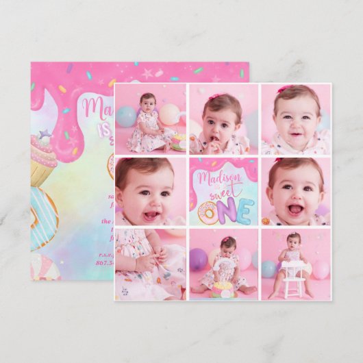 Donut Sweet One-uitnodiging (Voorkant / Achterkant)