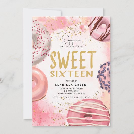 Donut Sweet Sixteen Invitation Kaart (Voorkant)