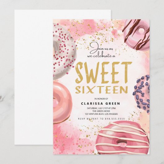 Donut Sweet Sixteen Invitation Kaart (Voorkant / Achterkant)