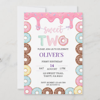 Donut Sweet Two 2de verjaardagsfeest uitnodiging