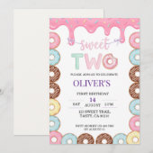 Donut Sweet Two 2de verjaardagsfeest uitnodiging (Voorkant / Achterkant)