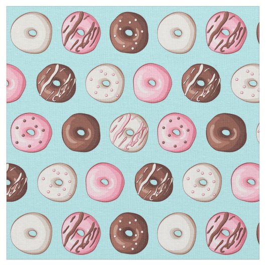 Donut Sweets op Blue Fabric Print Stof (Close Up)