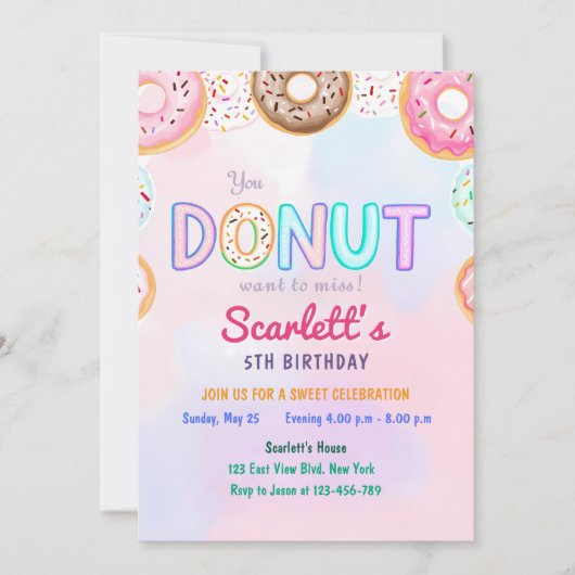 Donut thema 5e verjaardag uitnodiging (Voorkant)