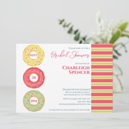 Donut thema bruids douche uitnodiging (Staand voorkant)