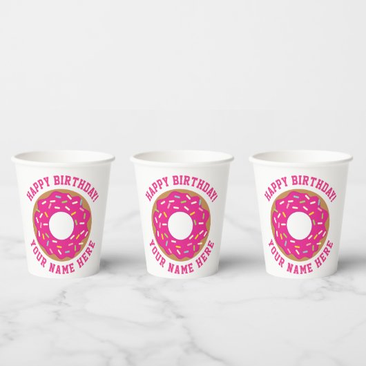 Donut thema Verjaardagsfeest aangepaste papieren b Bekers (Multi)