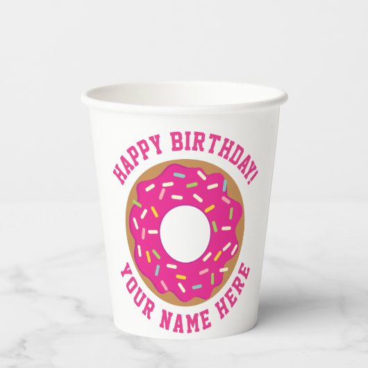 Donut thema Verjaardagsfeest aangepaste papieren b Papieren Bekers (Achterkant)