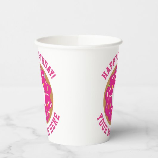Donut thema Verjaardagsfeest aangepaste papieren b Papieren Bekers (Links)