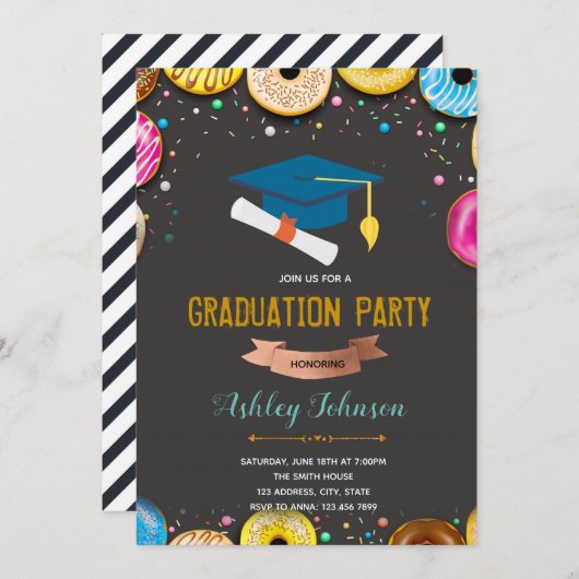 Donut Theme afstuderen uitnodiging (Voorkant / Achterkant)