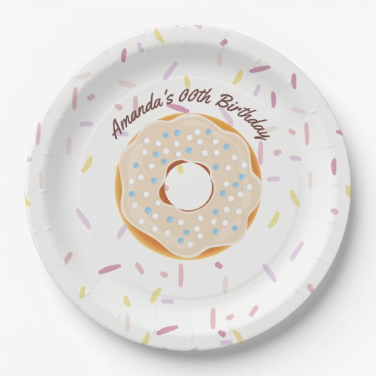 Donut themed Birthday Party gepersonaliseerd Papieren Bordje (Voorkant)