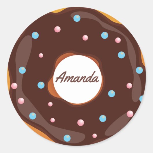 Donut themed Birthday Party gepersonaliseerd Ronde Sticker (Voorkant)