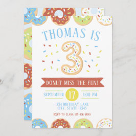 Donut Third Birthday Invitation Kaart