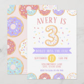 Donut Third Birthday Invitation Kaart (Voorkant / Achterkant)
