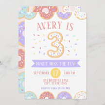Donut Third Birthday Invitation