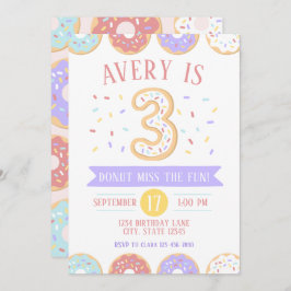 Donut Third Birthday Invitation Kaart