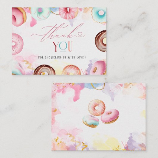 Donut-tijd Waterverf dank u baby shower Notitiekaartje (Voorkant / Achterkant)