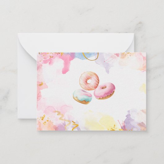 Donut-tijd Waterverf dank u baby shower Notitiekaartje (Achterkant)