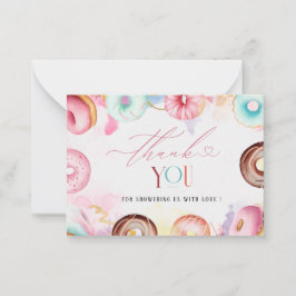 Donut-tijd Waterverf dank u baby shower Notitiekaartje