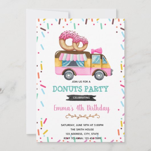 Donut truck verjaardagsuitnodiging feestdagenkaart (Voorkant)