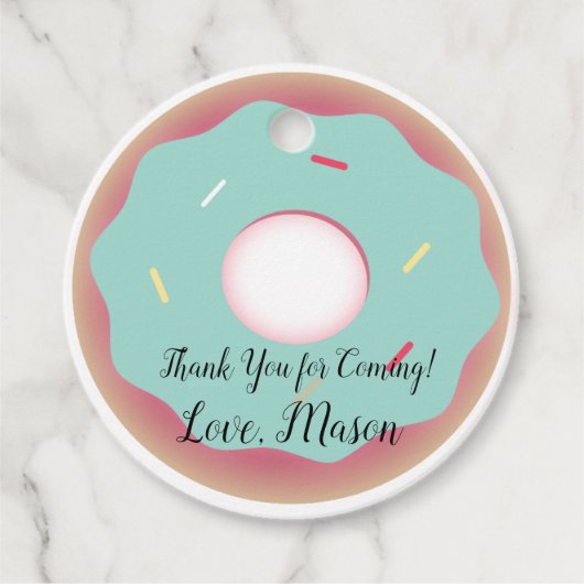 Donut Turquoise glazuur Verjaardag Bedankjes Labels (Voorkant)