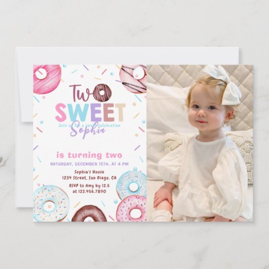 Donut twee lieve 2e verjaardag partij foto kaart (Voorkant)