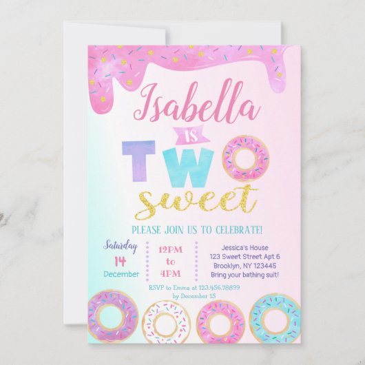 Donut twee lieve 2e verjaardag uitnodigingen donut (Voorkant)
