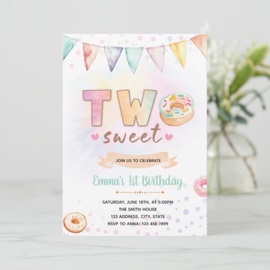 Donut TWEE lieve verjaardagsuitnodiging Kaart (Staand voorkant)