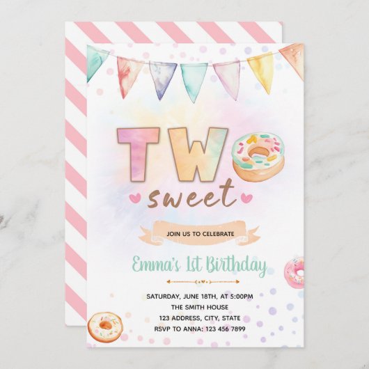 Donut TWEE lieve verjaardagsuitnodiging Kaart (Voorkant / Achterkant)