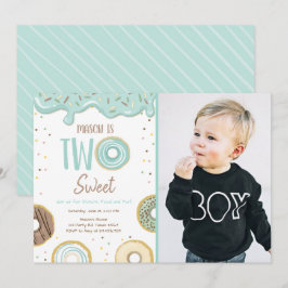 Donut Twee Sweet Blue Pastel Tweede Verjaardag Par Kaart