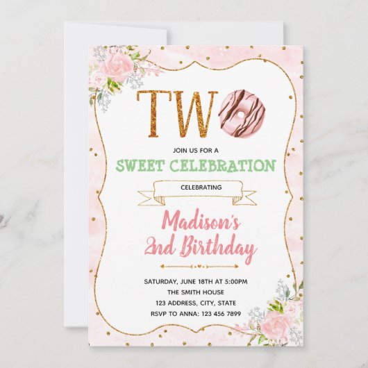 Donut twee zoete themauitnodiging kaart (Voorkant)