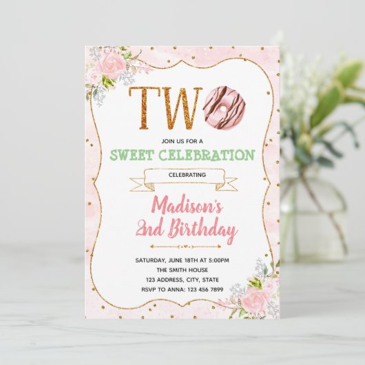 Donut twee zoete themauitnodiging kaart (Staand voorkant)