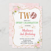 Donut twee zoete themauitnodiging kaart (Voorkant / Achterkant)