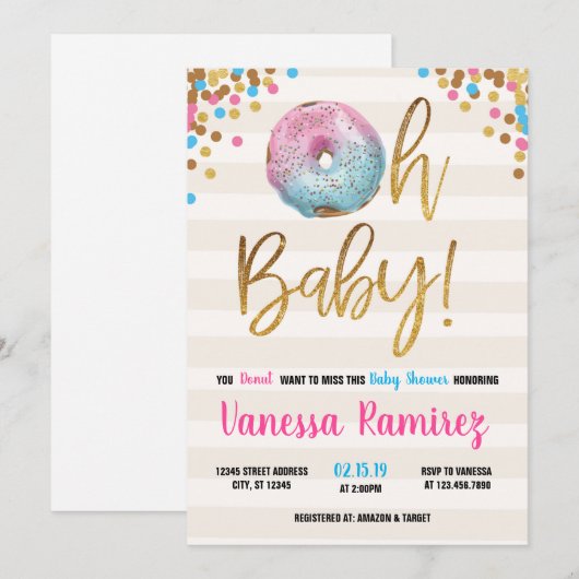 Donut Twins Neutraal baby shower Invitation Kaart (Voorkant / Achterkant)