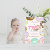Donut Two Sweet 2e Verjaardag Meisje Schattigee Pa Kaart (Staand voorkant)