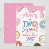 Donut Two Sweet 2e verjaardag Party Pink Pastel Kaart (Voorkant / Achterkant)
