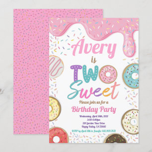 Donut Two Sweet 2e verjaardag Party Pink Pastel Kaart