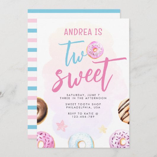 Donut Two Sweet 2nd Birthday Kaart (Voorkant / Achterkant)