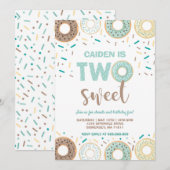 Donut Two Sweet Birthday Nodig Donut Party Blue ui Kaart (Voorkant / Achterkant)