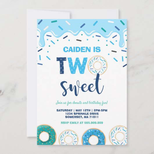 Donut Two Sweet Birthday Noite Donut Party Blue Kaart (Voorkant)