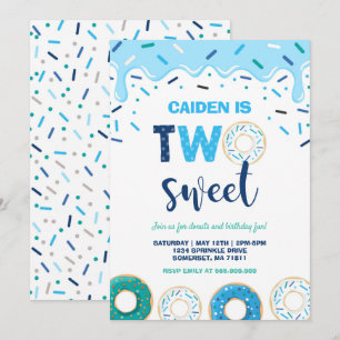 Donut Two Sweet Birthday Noite Donut Party Blue Kaart