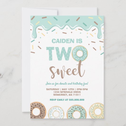 Donut Two Sweet Birthday Noite Donut Party Blue Kaart (Voorkant)