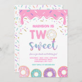 Donut Two Sweet Birthday Noite Donut Party roze Kaart (Voorkant / Achterkant)