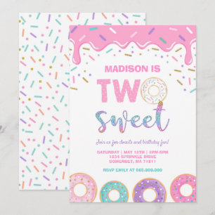 Donut Two Sweet Birthday Noite Donut Party roze Kaart
