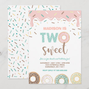 Donut Two Sweet Birthday Noite Donut Party roze Kaart