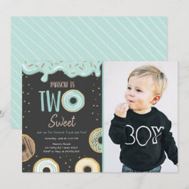 Donut Two Sweet Blue Pastel Second Birthday Party Kaart