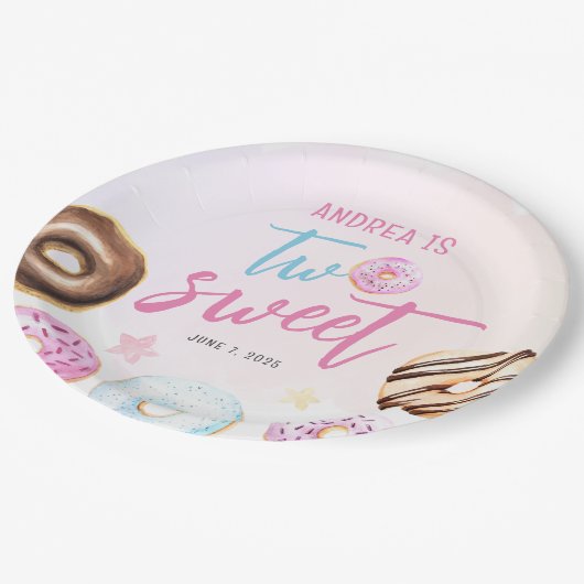 Donut Two Sweet Girl 2e verjaardag Papieren Bordje (Gekanteld)